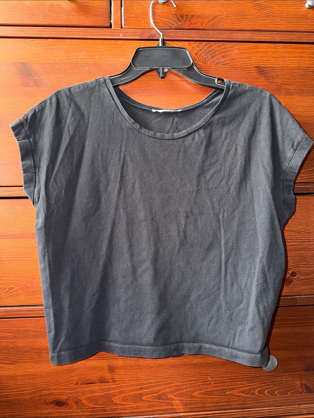 Zara Basic Black Boxy Tee Minimalist Slightly Cropped | Size M